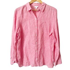 J. Jill Women’s Pink 100% Linen Long Sleeve Button-Down Shirt Size Medium